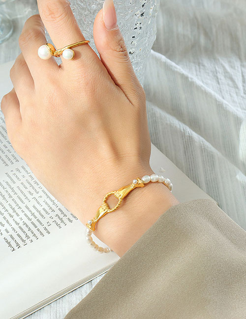 Fashion E391-gold Bracelet-15+5cm Pearl Beaded Clutch Ring Bracelet