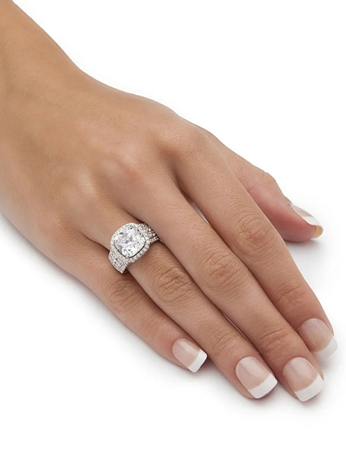 Fashion Silver Geometric Ring In Copper With Square Diamonds