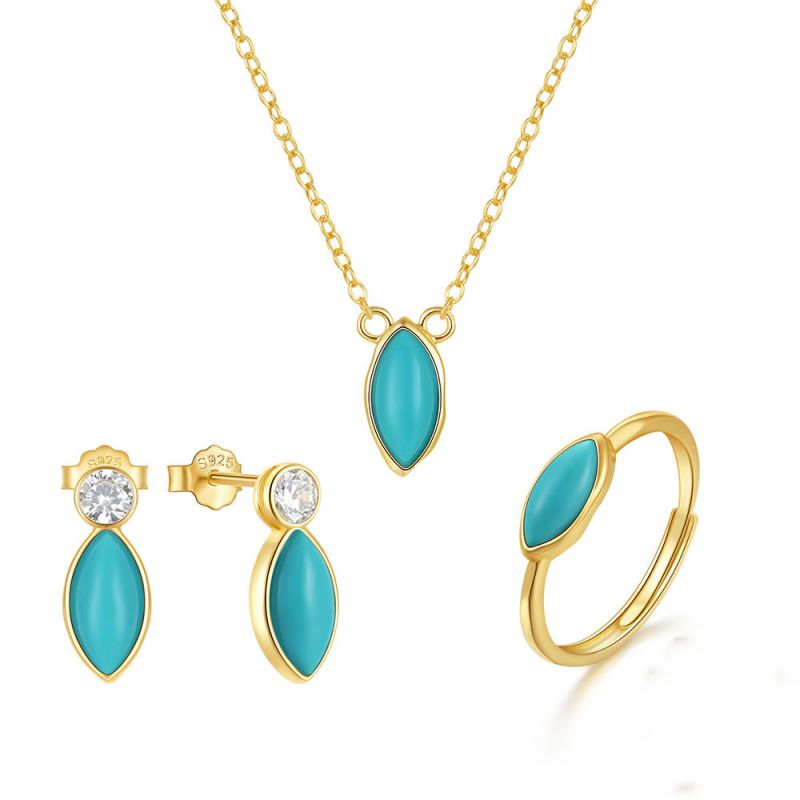 Fashion Set Combination Turquoise Marquise Necklace Earrings Ring Set