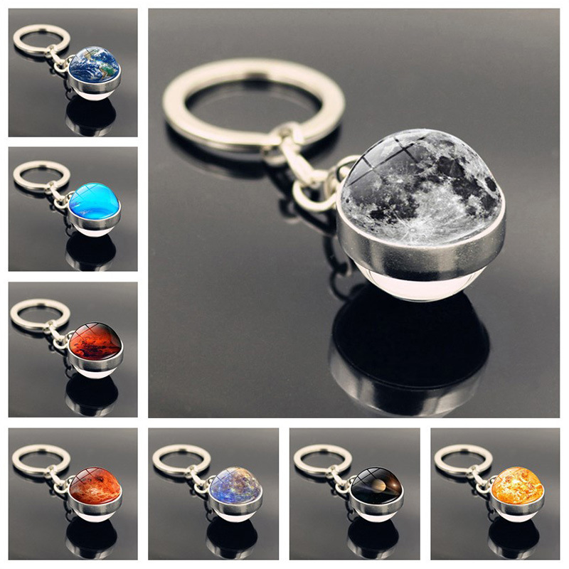 Fashion 17# Alloy Printed Double-sided Glass Ball Keychain