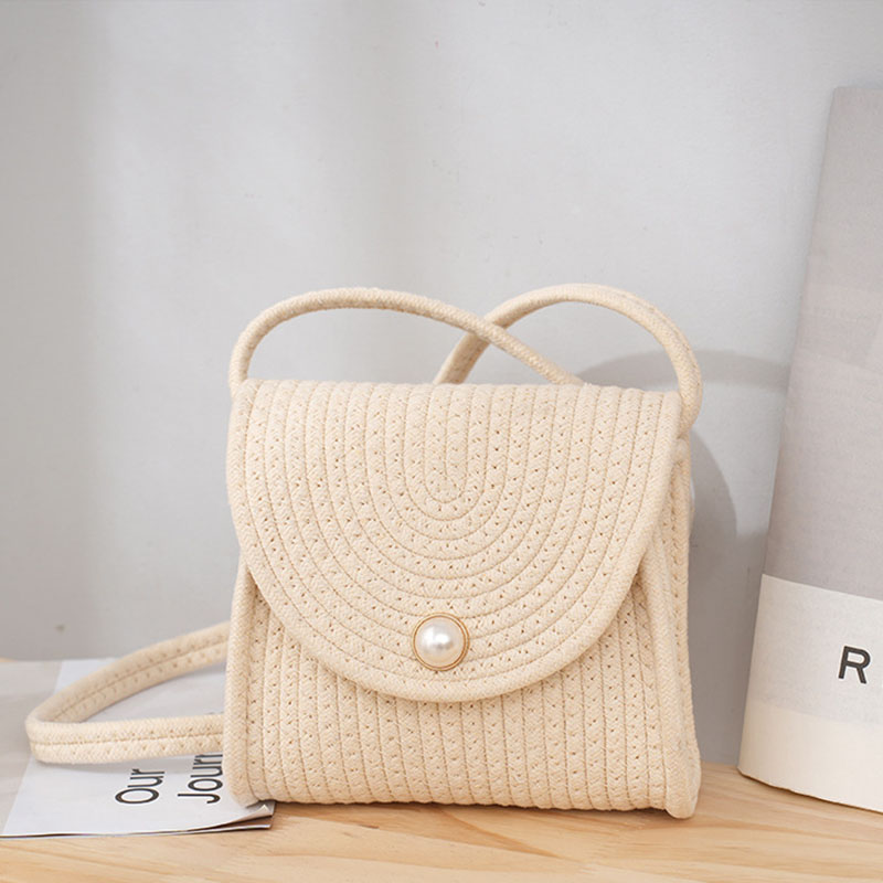 Fashion Width 19 Height 17 Thickness 6 Weight 0.23 Woven Cotton Rope Crossbody Bag 