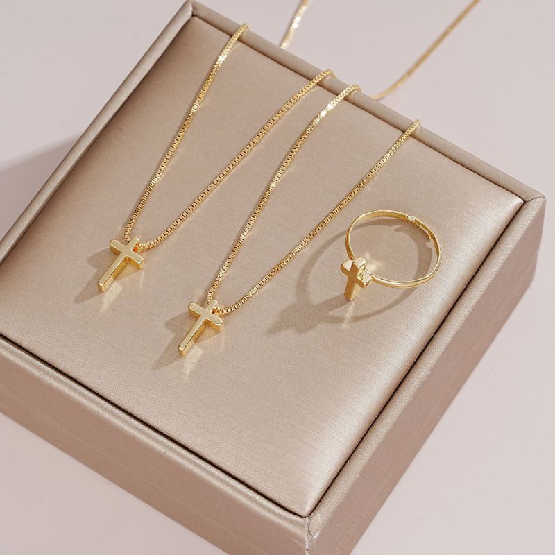 Fashion Gold Alloy Cross Necklace Bracelet Ring Set