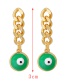 Fashion Green Copper Twisted Oil Drop Round Eye Stud Earrings