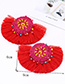Fashion Plum Red Sector Shape Decorated Tassel Earrings