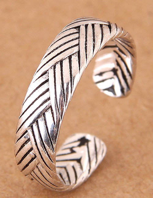 Fashion Silver Color Stripe Pattern Decorated Simple Opening Ring