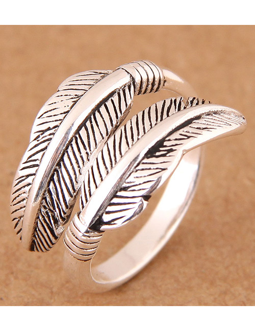 Fashion Silver Color Leaf Shape Design Opening Ring