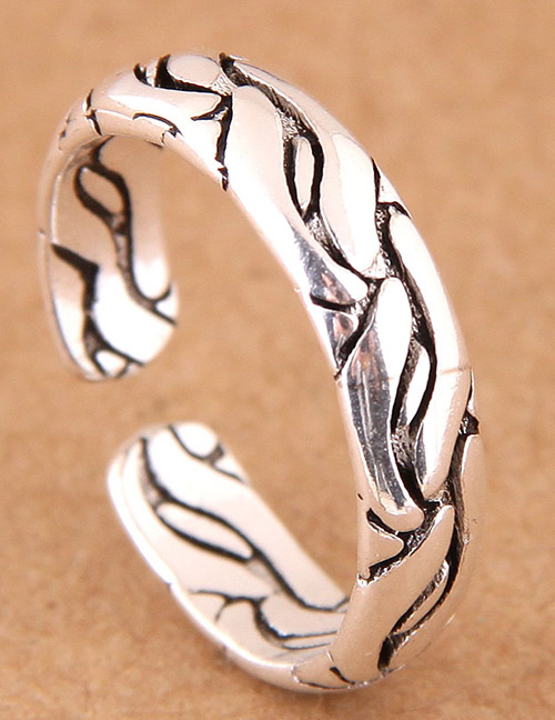 Fashion Silver Color Stripe Pattern Decorated Simple Opening Ring S