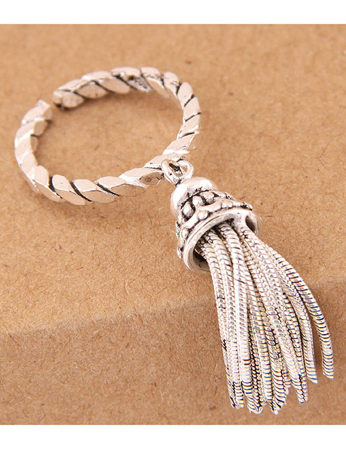 Vintage Silver Color Tassel Decorated Opening Ring