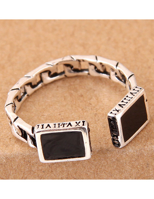 Vintage Silver Color Square Shape Decorated Opening Ring