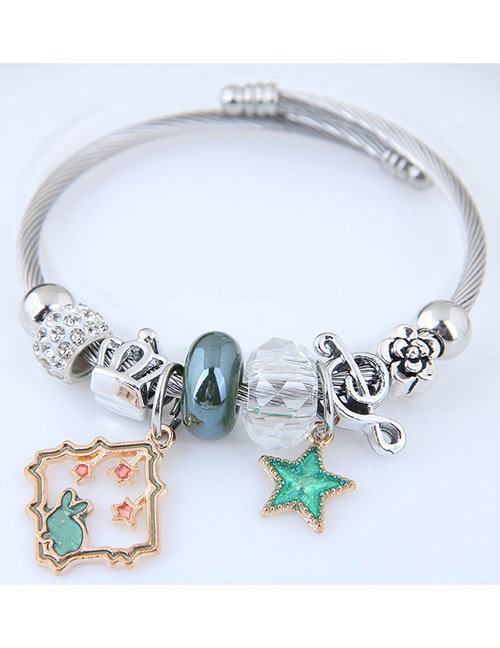 Fashion Silver Color+green Rabbit&star Shape Decorated Bracelet
