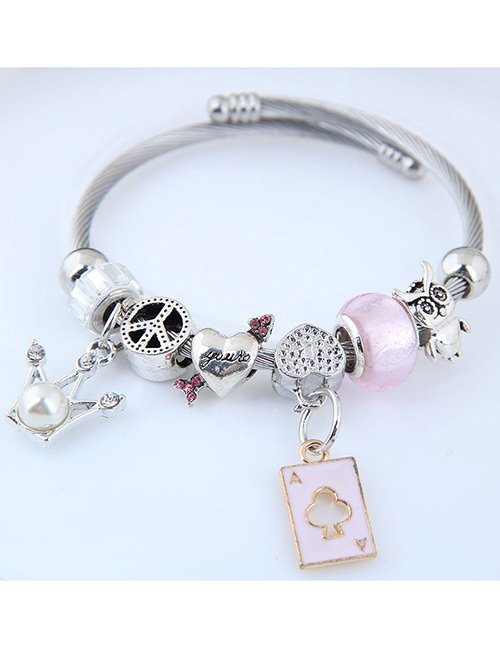 Fashion Silver Color+pink Crown Shape Decorated Bracelet