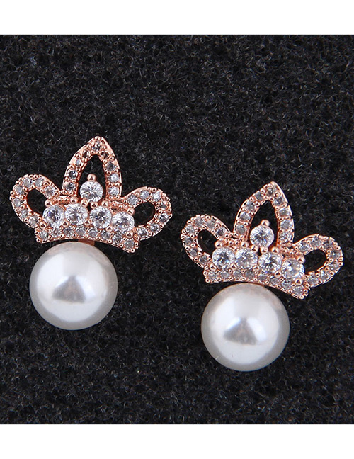 Fashion Rose Gold Crown Shape Decorated Earrings