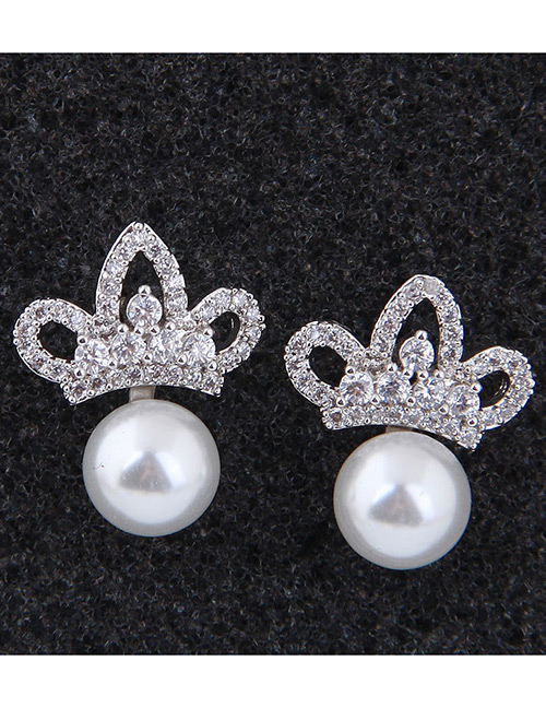 Fashion Silver Color Crown Shape Decorated Earrings