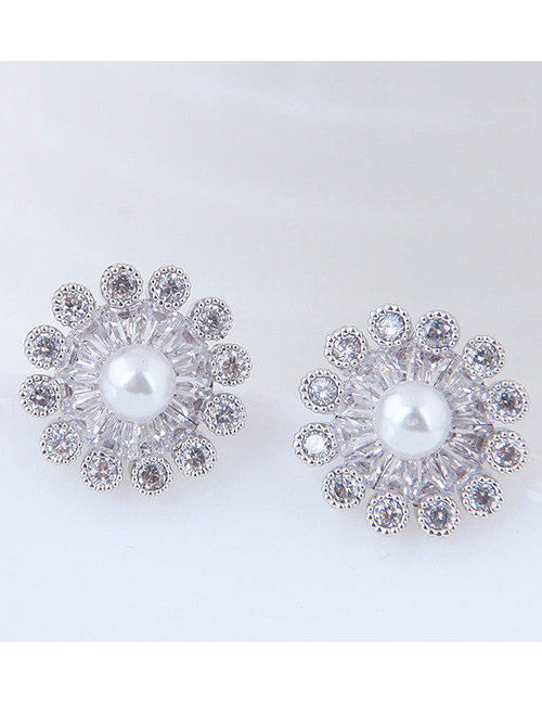 Simple Silver Color Diamond&pearl Decorated Earrings