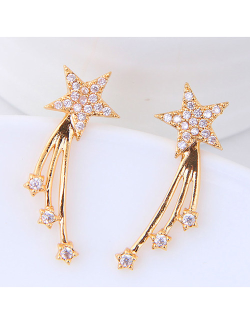 Sweet Gold Color Star Shape Design Long Earrings