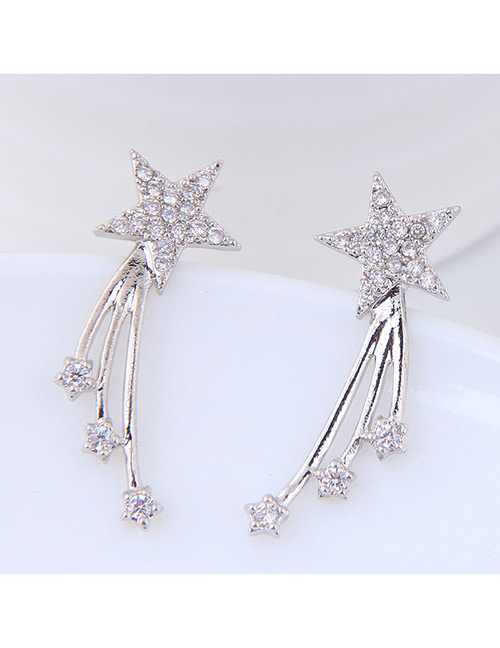 Sweet Silver Color Star Shape Design Long Earrings