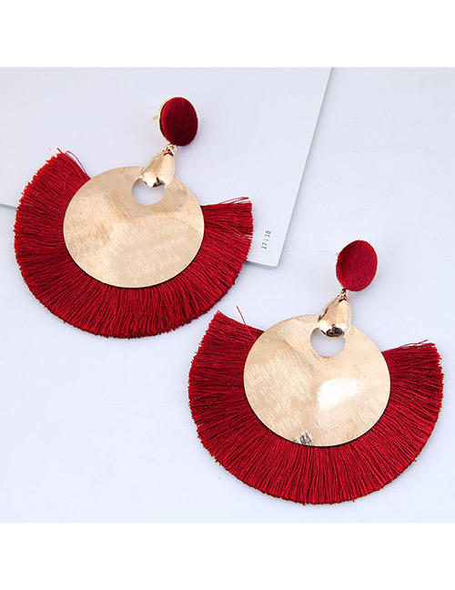 Fashion Gold Color+red Round Shape Decorated Tassel Earrings