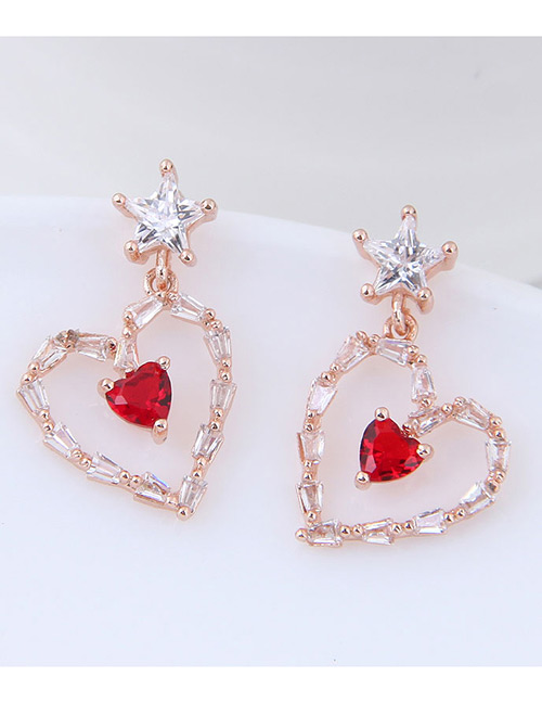Fashion Rose Gold+red Heart Shape Decorated Earrings