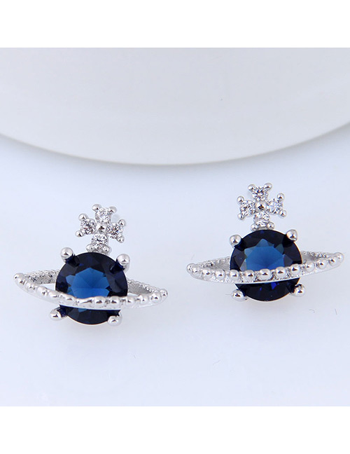 Fashion Blue Diamond Decorated Earrings