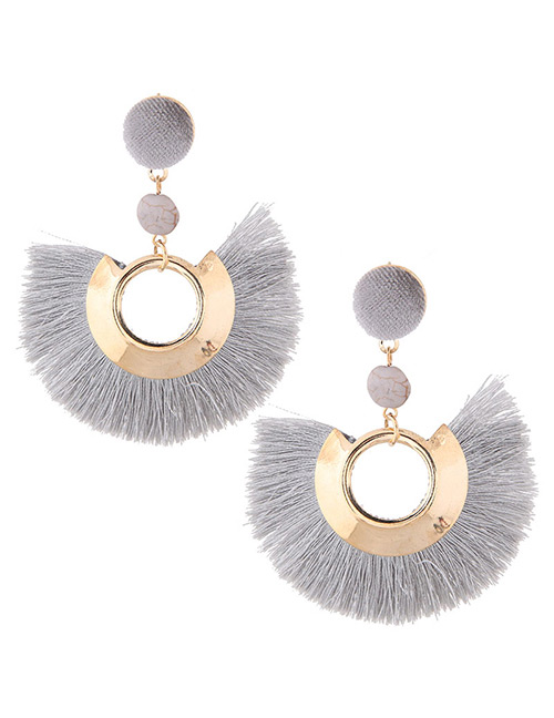 Fashion Gray Tassel Decorated Earrings