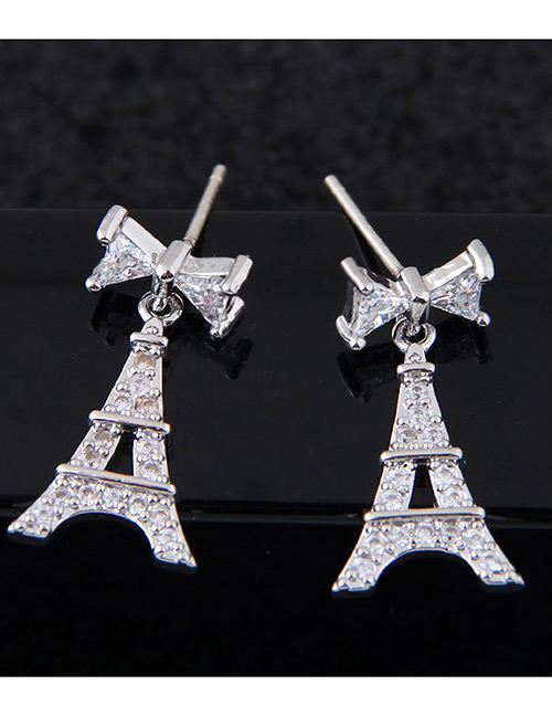 Fashion Silver Color Tower Shape Decorated Earrings