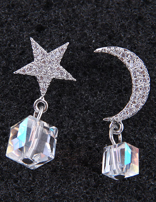 Fashion Silver Color Moon&star Shape Decorated Earrings
