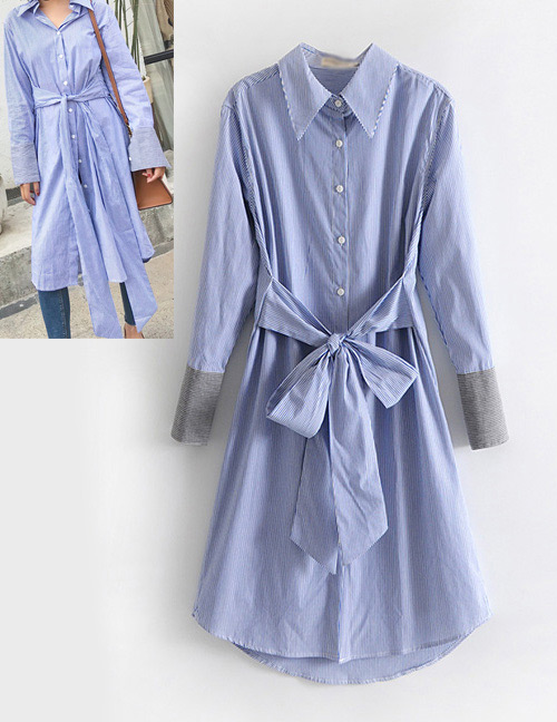 Fashion Blue Strip Shape Decorated Dress
