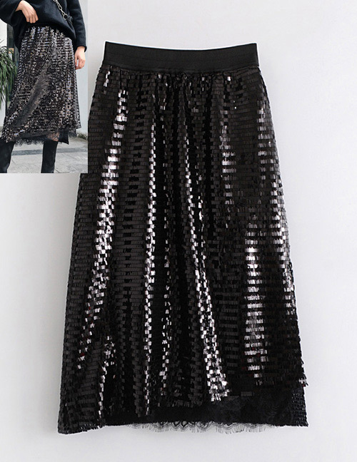 Fashion Black Paillette Decorated Dress