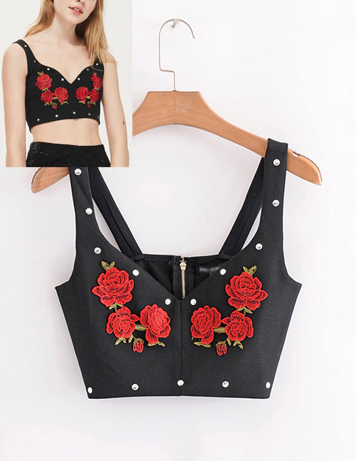 Fashion Black Flower Shape Decorated Vest