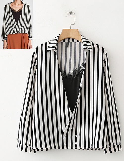 Fashion Black+white Stripe Pattern Decorated Shirt