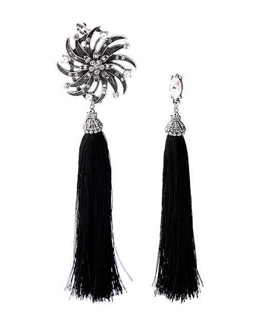 Fashion Black Tassel Decorated Earrings