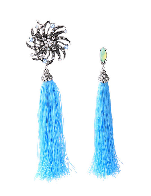 Fashion Blue Tassel Decorated Earrings