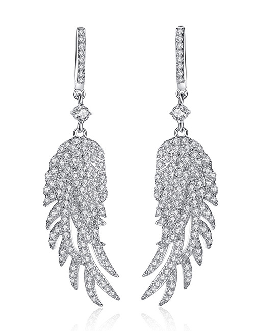 Fashion Silver Color Feather Shape Decorated Earrings