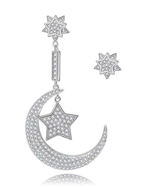 Fashion Silver Color Star&moon Shape Decorated Earrings