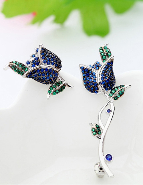 Fashion Blue Feather Shape Decorated Earrings