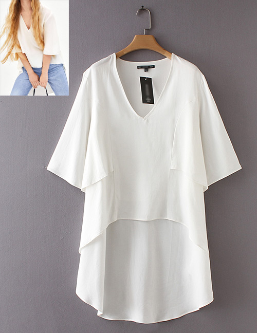 Fashion White Pure Color Decorated Shirt