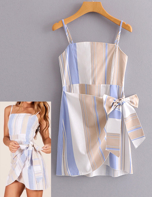Fashion Blue+white Stripe Pattern Decorated Dress