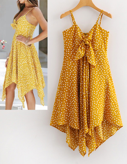 Fashion Yellow Spot Pattern Decorated Dress