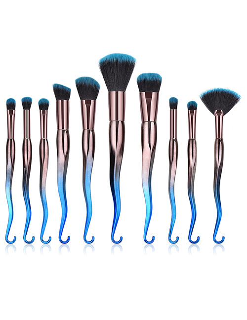 Fashion Blue+black Hook Shape Decorted Makeup Brush (10 Pcs )