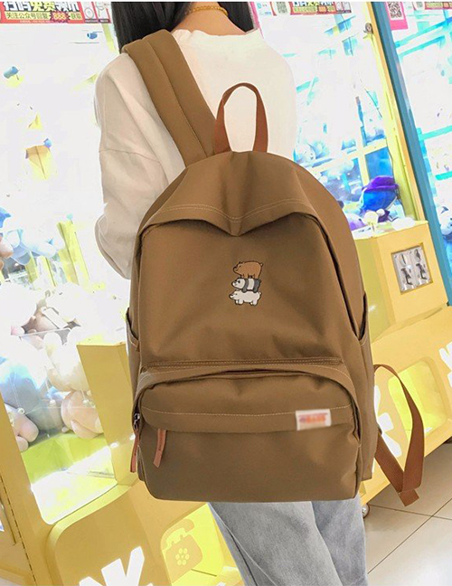 Fashion Khaki Bear Pattern Decorated Backpack