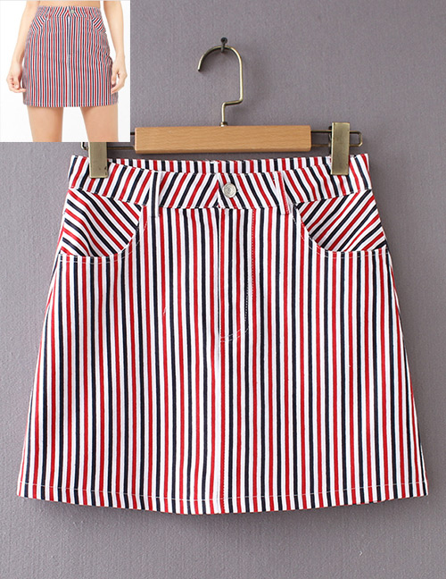 Fashion Red+black Stripe Pattern Decorated Simple Skirt