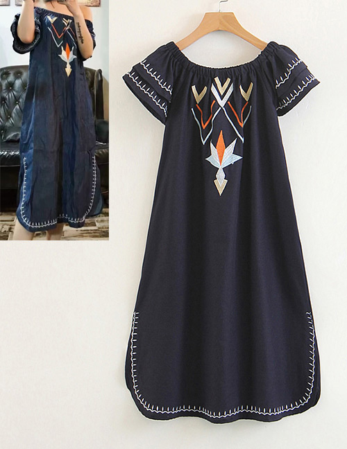 Fashion Black Embroidery Design Off Shoulder Dress