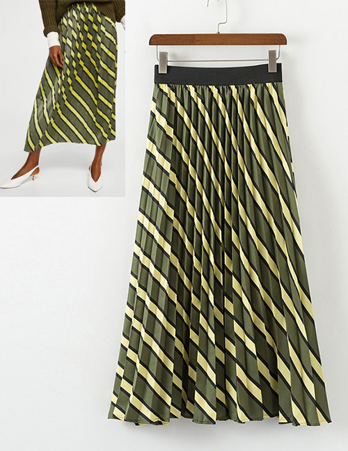 Fashion Green Stripe Pattern Decorated Skirt