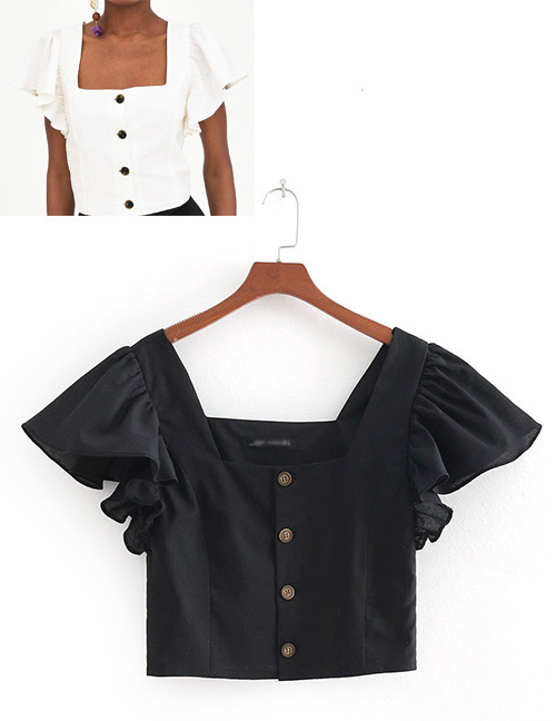 Fashion Black Pure Color Design Short Sleeves Blouse