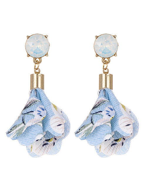 Fashion Blue Diamond&flowers Decorated Earrings