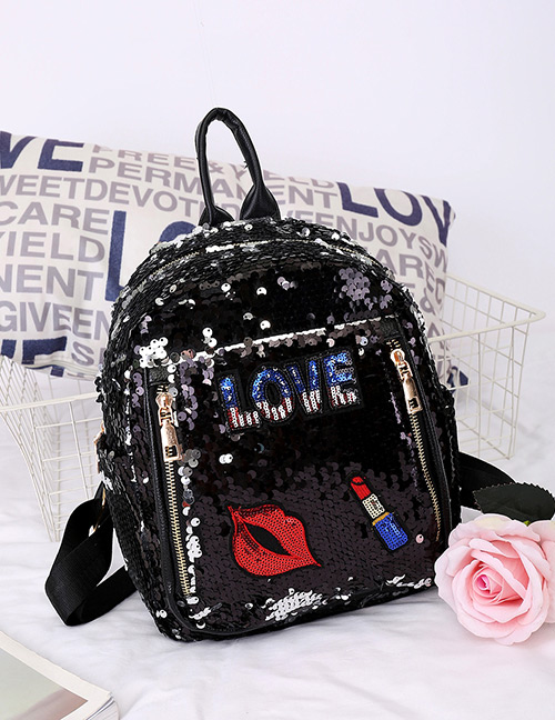 Fashion Black Lips Pattern Decorated Backpack