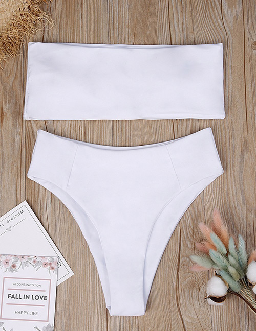 Sexy White Pure Color Decorated Simple Swimwear(2pcs)