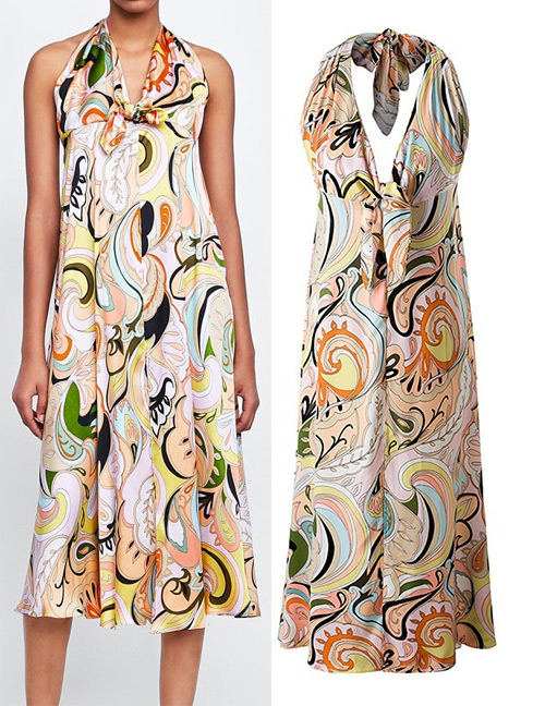 Fashion Multi-color Off-the-shoulder Design Flower Pattern Dress