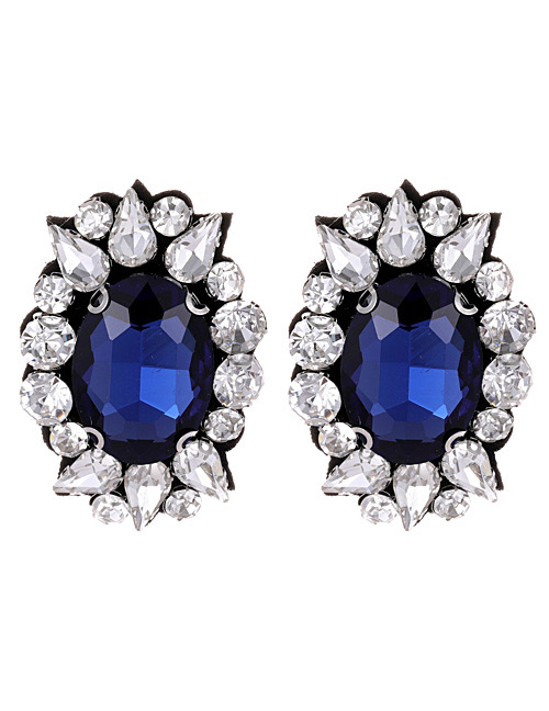 Fashion Sapphire Blue Oval Shape Design Earrings
