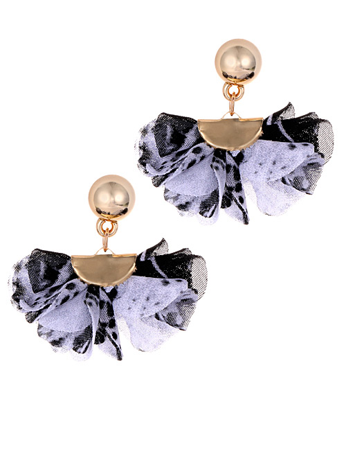 Fashion Black+white Sector Shape Design Flower Earrings